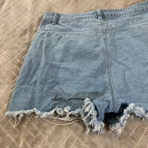 Prettylittlething Womens 10 Denim Jean Short Shorts Blue Distressed High Rise - Picture 8 of 10